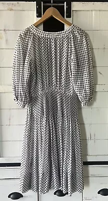 Vtg Chanel Iconic Dress Polka Dot Thin Black White Gold Clover Buttons Dress M • $357