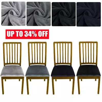 Kitchen Dining Chair Seat Covers Stretch Velvet Cushion Slipcovers Protector UK • £3.34