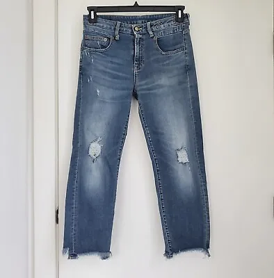 R13 Boy Straight Jeans Distressed Crop Stretch Jeans Sz 28 $495 • $150