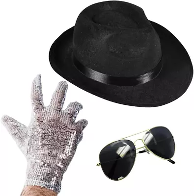 - Michael Jackson Costume - Set Of 3 - Fedora Hat Sequin Glove And Sunglasses (F • $31.99