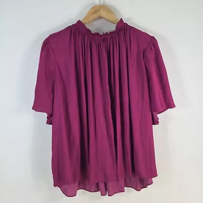 Country Road Womens Blouse Top Size 10 Fuschia Purple Short Sleeve 081213 • $29.95