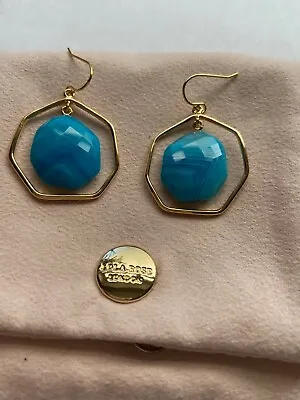 Lola Rose Codie Faceted Drop Dangle Earrings Blue Agate Gold Tone New  • £46