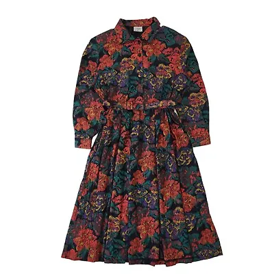 Eastex 80s Vintage Floral Red & Green Belted Collared Daywear Dress Women's 16 • £37.99