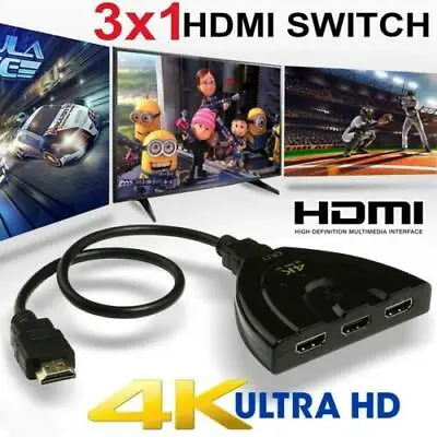 3 Port 4K HDMI 2.0 Cable Auto Splitter Switch Switcher 3x1 Adapter HUB 3D 3 To 1 • $7.83