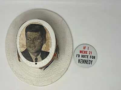 KENNEDY FOR PRESIDENT ORIGINAL CAMPAIGN HAT PLASTIC And Campaign Button • $45