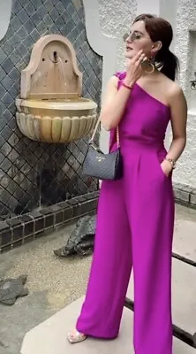 Zara Woman Size Xs Long Asymmetric Jumpsuit Magenta Pink_1971/188 Nwt Fw23 • $55