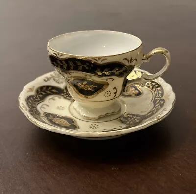 Ucagco China Bloack Gold Color Tea Cup & Saucer Hand Painted Japan • $29.99