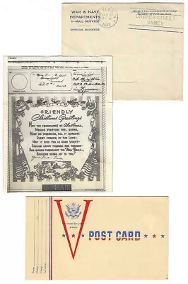 1943 War & Navy Department V Mail Envelope & Christmas Greetings And Post Card • $1.75