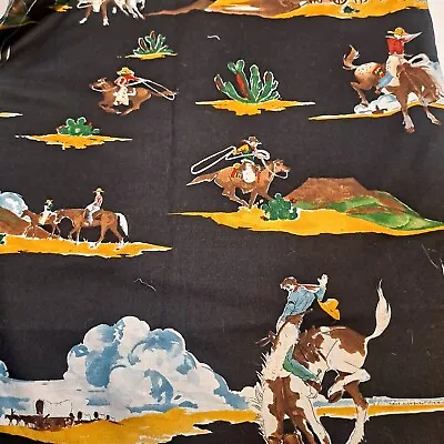 Vtg Western Cotton Fabric 36  X 42  Cowboys Ranch  Horses Rodeo Alexander Henry  • $17