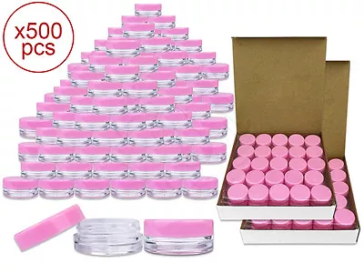 500 Pieces 3 Gram/3ml Plastic Round Clear Sample Jar Containers With Pink Lids  • $55.99