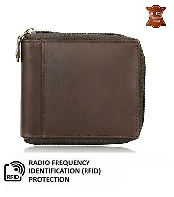 Mens Leather Wallet RFID Blocking Credit ID Card Holder With Zip Closure UKStock • £9.99