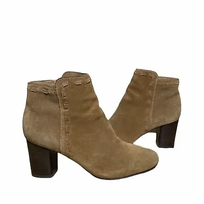 Via Spiga Tan Suede Whipstitch Block Heel Ankle Booties Size: 5.5 • $29