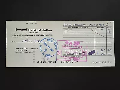 Elvis Presley Fort Worth Texas July 3 1976 Concert Deposit From Ticket Sales 1 • $85.46