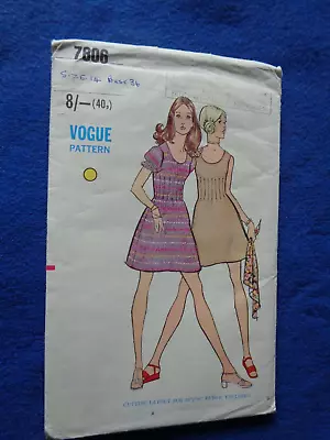 Vogue Sewing Patt - Lady's Aline Dress In 2 Versions Size 14 • £4.50