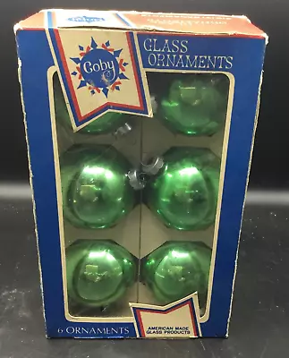 Box Of 6 Vintage Coby Glass Shiny Green Mercury Christmas Ornaments Original Box • $18