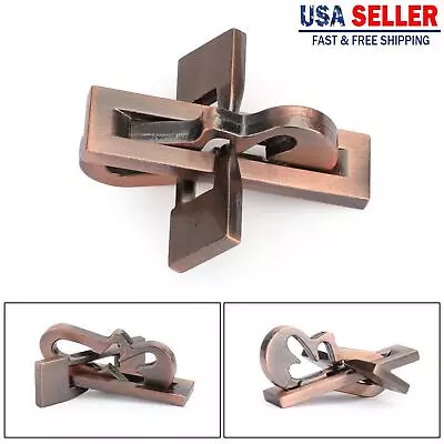 Vintage Alloy Puzzle Box Metal Lock Toys IQ Mind Brain Teaser Game Plane Lock UE • $10.89