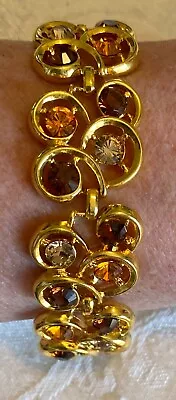 Bob Mackie Bracelet Gold Tone With Shades Of Amber Rhinestones Signed • £23.30