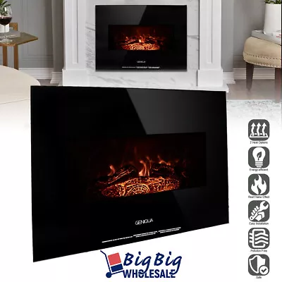 1400W 26  Wall Mount Electric Fireplace Heater Adjust LED Log Flame Home • $79.99