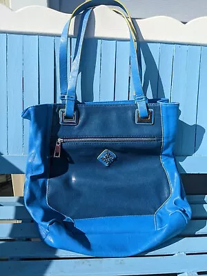 Simply Vera Vera Wang Blue Tote Bag Women' Purse With Yellow Accent On Straps • $9