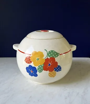 Vtg 1940s Hostess Ware By Pottery Guild Cookie Jar Calico Flower Design Deco • $29
