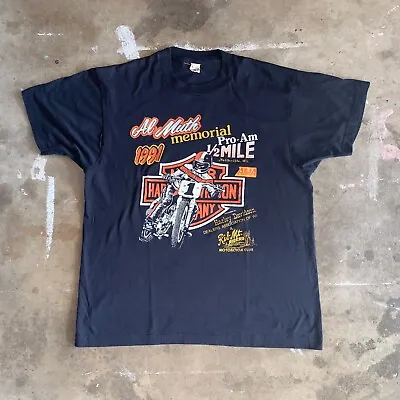 Vintage Harley Davidson Flat Track Racing T-shirt Sz L Soft & Thin Motocross Mx • $120