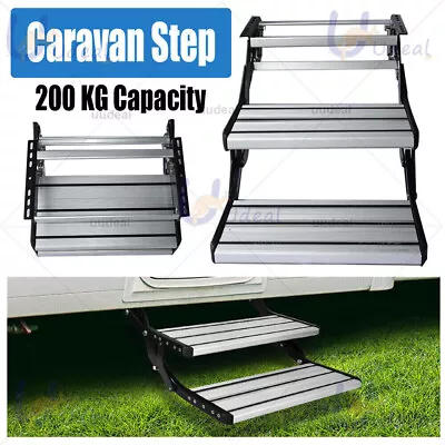 Aluminium Double Caravan Step Pull Out Folding Steps For Road RV Camper Trailer • $224.45