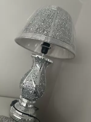 Silver Glitter Crushed Diamond Table With Lamp Shade Ornament Home Gift Diamante • £27