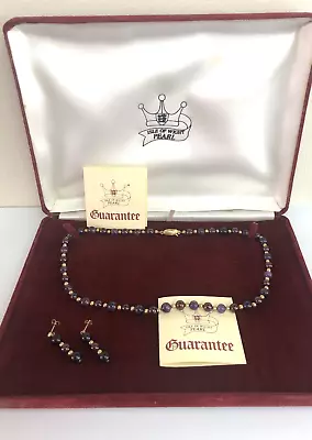 9ct Amethyst & Garnet Necklace & Earring Set In Original Box + Guarantee Receipt • £150