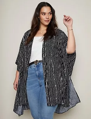 Autograph Kimono Top Cover Up Jacket Plus Size 26 Black White 3/4 Sleeve RP$120 • $43.99