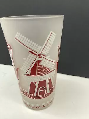 Holland Michigan Red White Frosted Souvenir Glass Tulip Windmill Tumbler • $8.98