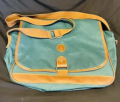 Polo Ralph Lauren VTG Green Messenger Bag Brown Leather Trim Shoulder Laptop Bag • $27.99