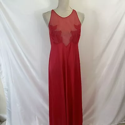 Vintage Vanity Fair Nightgown Size 36 Red Sheer Flowy Nylon • $64.99