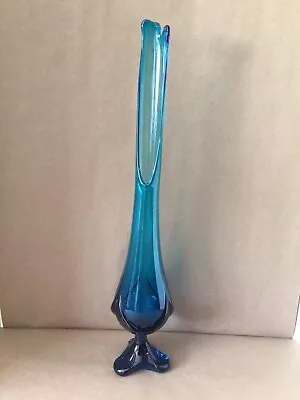 Viking *bluenique* 23.25” Epic Drape 3 Toe Base Glass Swung Vase Vtg Mcm Vgc! • $249
