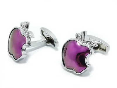 £6.99 • Buy Silver Pink Apple Cufflinks For Men And Women With FREE Gift Pouch