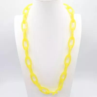 J CREW Chunky Acrylic Chain Necklace Bright Yellow Grosgrain Ribbon Tie 28  • $14.99