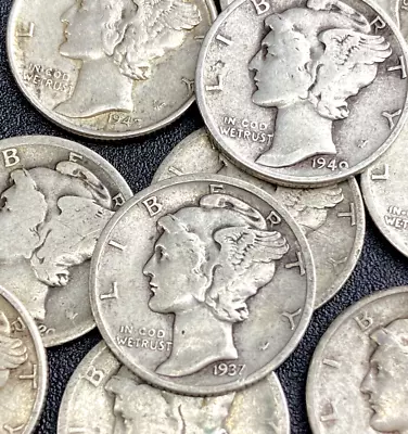 Mercury Dime Random Date 90% Silver 10c US Coin! • $2.99