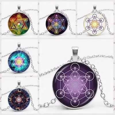 New Metatron Cube Divine Geometry Spirit Pendant Necklace Convex Dome Glass Six- • $9.49