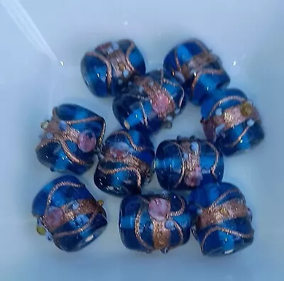 10pcs Beautiful Blue Cylinder Wedding Cake Glass Beads Handmade  • £3.50