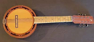 Mini Banjo 6 String Wooden Instrument Vintage Carved Wood Folk Art Music  • $44.95