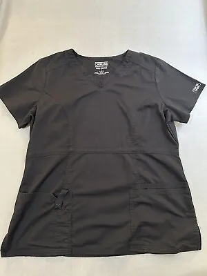 Cherokee Scrub Top Women Size L Short Sleeve Black Core Stretch  • $8.99