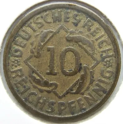 Coin German Reich Weimar Republic 10 Reichspfennig 1930 D IN Very Fine • £9.74