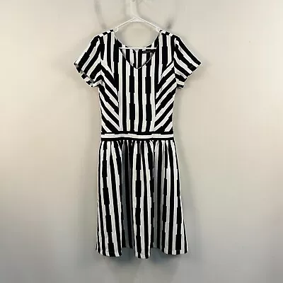 Mikarose Womens Small Dress Black White Stripe Woven A Line Short Sleeve 23220 • $18.85