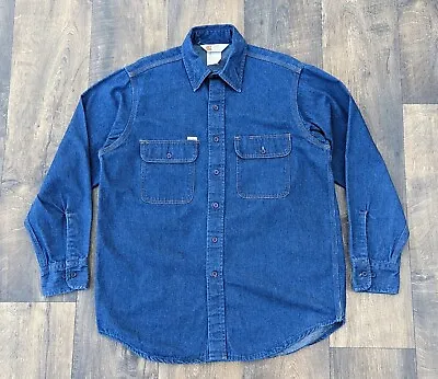 Vintage Carhartt Denim Two Pocket Work Shirt Mens L Blue Jeans 90s Y2K USA • $30