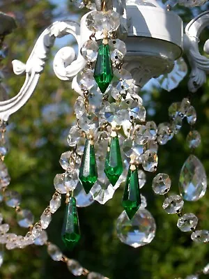 5x *Emerald Green* Pretty Chandelier Small Crystal Glass Bomb Drops &Crystal Top • £9.95