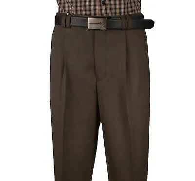 Men's Wide Leg Pants One Pleated 100% Wool Color Olive Art.666111 • $59