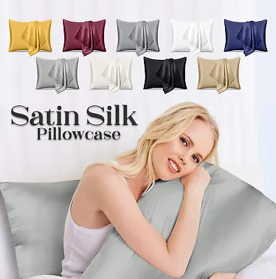 Pack 2 Soft 100% Satin Silk Pillowcase For Hair Pillow Covers Queen Standard • £5.39