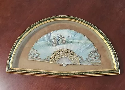 ANTIQUE VICTORIAN 19th CENTURY FRANCE HAND FAN WITH MOTHER OF PEARL IN FRAME • $400