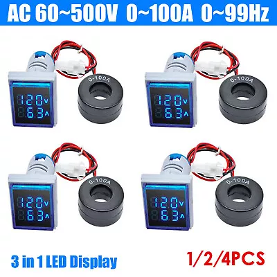 AC 60-500V 0-100A 22mm 3 In 1 Voltmeter Ammeter LED Digital Volt/AMP Meter 1-4pc • $7.99