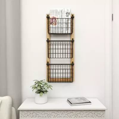 Farmhouse 3 Tier Hanging Metal Magazine Rack Holder Wall Mounted Organizer NEW • $33.59