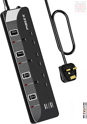 Extension Lead With USB Slots 3 Way 2 USB Power Strip13A/3250W Multi Plug Wit • £17.01